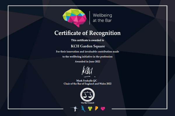 Wellbeing Certificate of Recognition